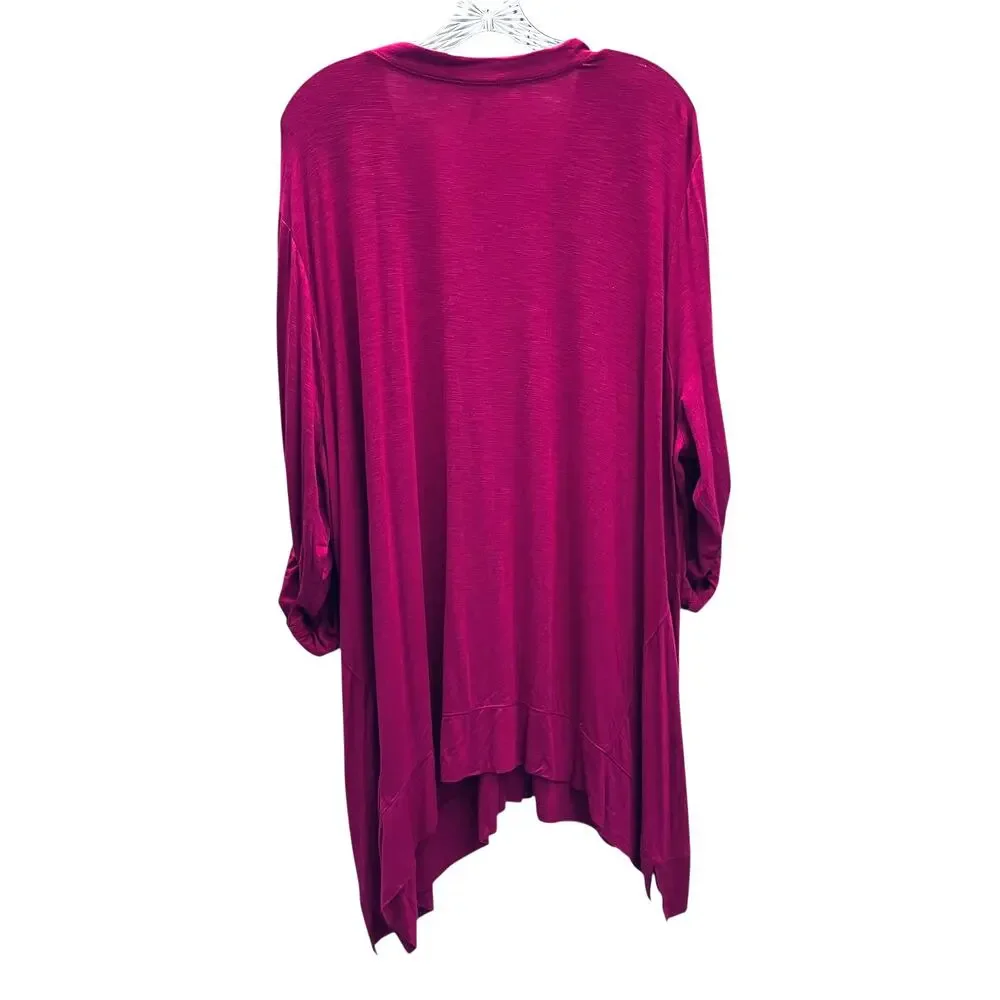 Cardigan Logo Lori Goldstein Button Front 3X Dark Pink Roll Tab Asymmetric Hem